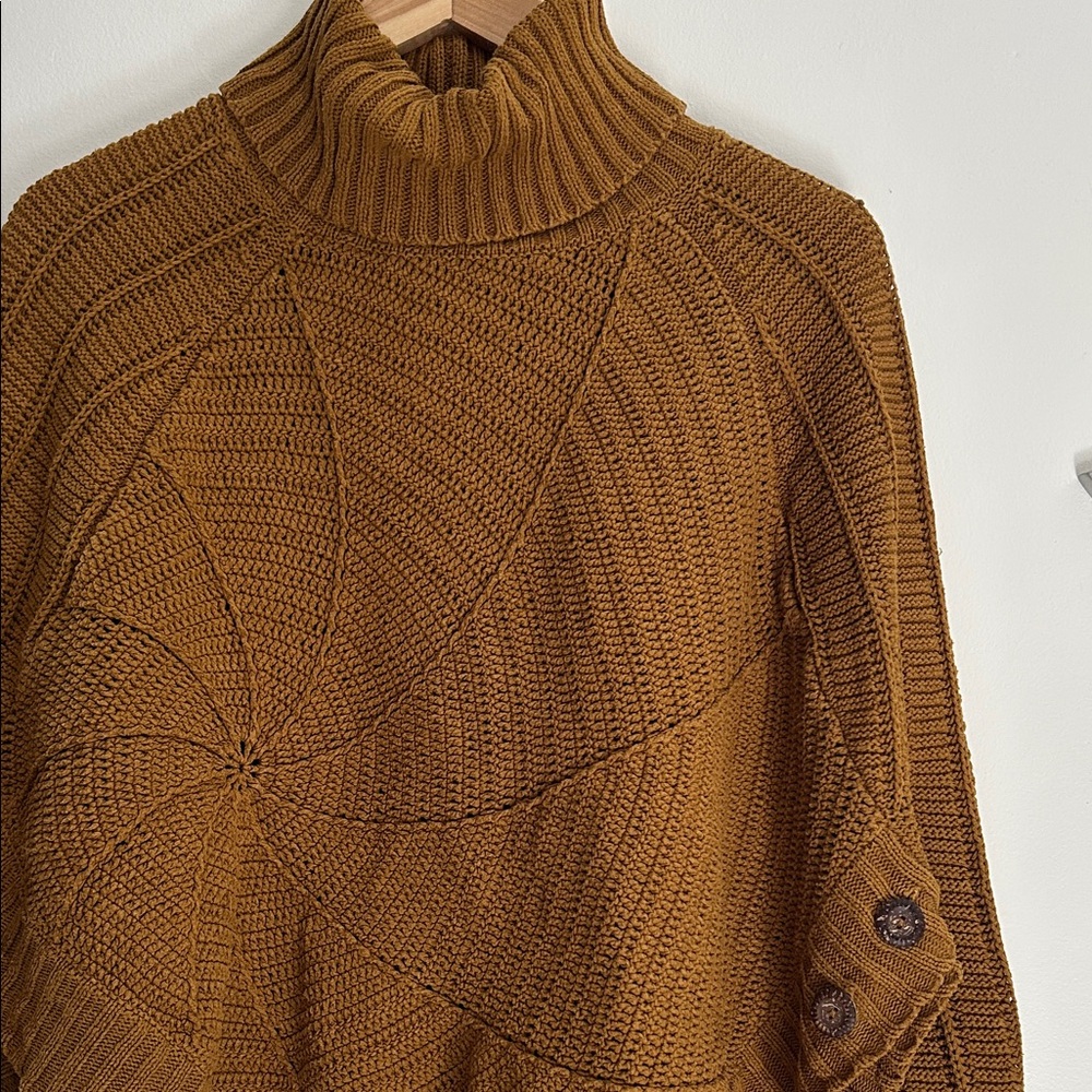 Angel Of The North Brown Cotton Poncho Style Knit Sweater